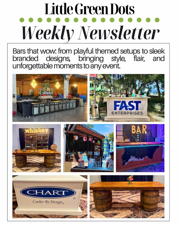 Bars that wow, from playful themed setups to sleek branded designs, bringing style, flair, and unforgettable moments to any event.