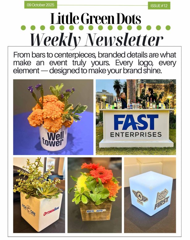 From bars to centerpieces, branded details are what make an event truly yours. Every logo, every element designed to make your brand shine.