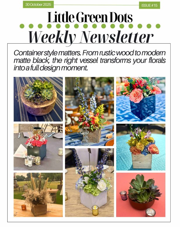 Container style matters. From rustic wood to modern matte black, the right vessel transforms your florals into a full design moment.