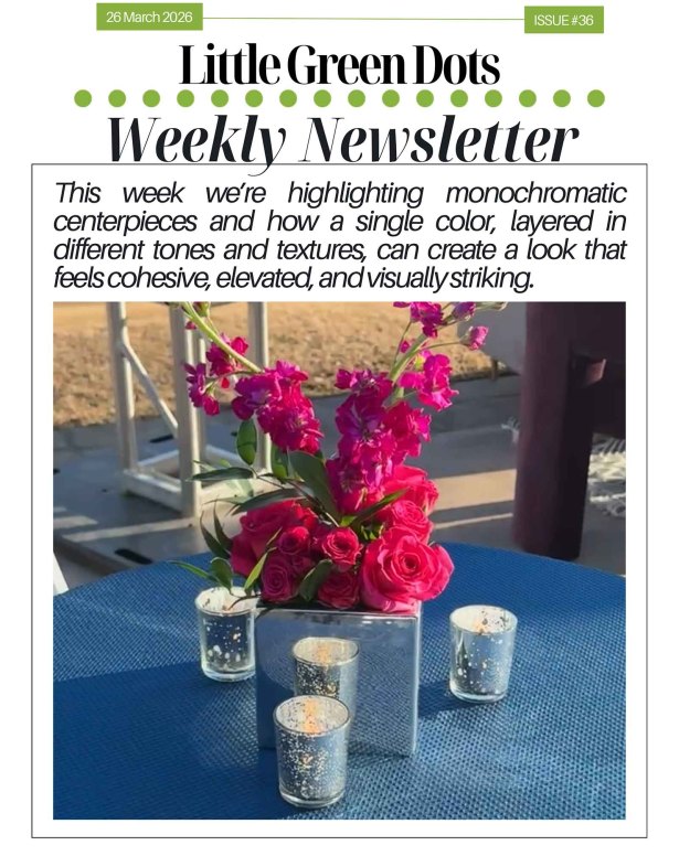 This week we're highlighting monochromatic centerpieces and how a single color, layered in different tones and textures, can create a look that feels cohesive, elevated, and visually striking.
