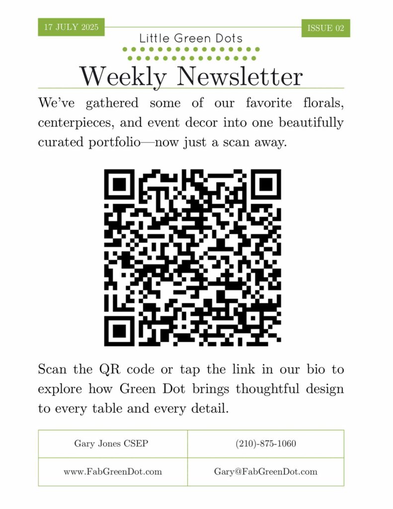 Scan the QR Code for a brochure with some of out favorite florals, centerpieces, and event decor.