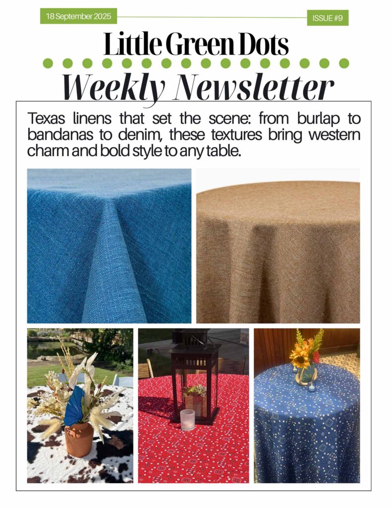 Texas linens that set the scene. From burlap to bandanas to denim, these textures bring western charm and bold style to any table.