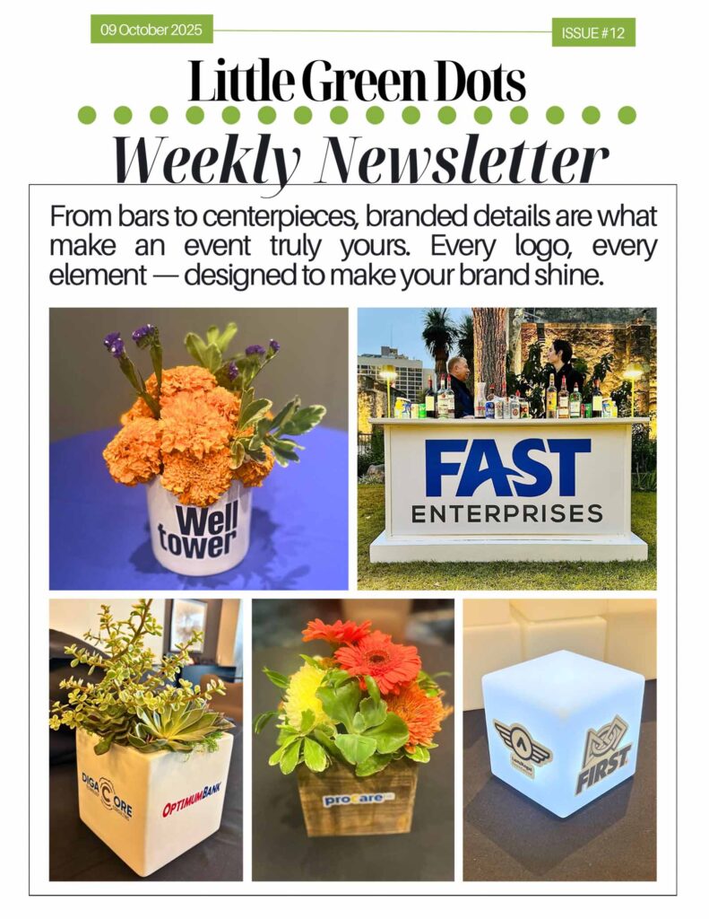 From bars to centerpieces, branded details are what make an event truly yours. Every logo, every element designed to make your brand shine.