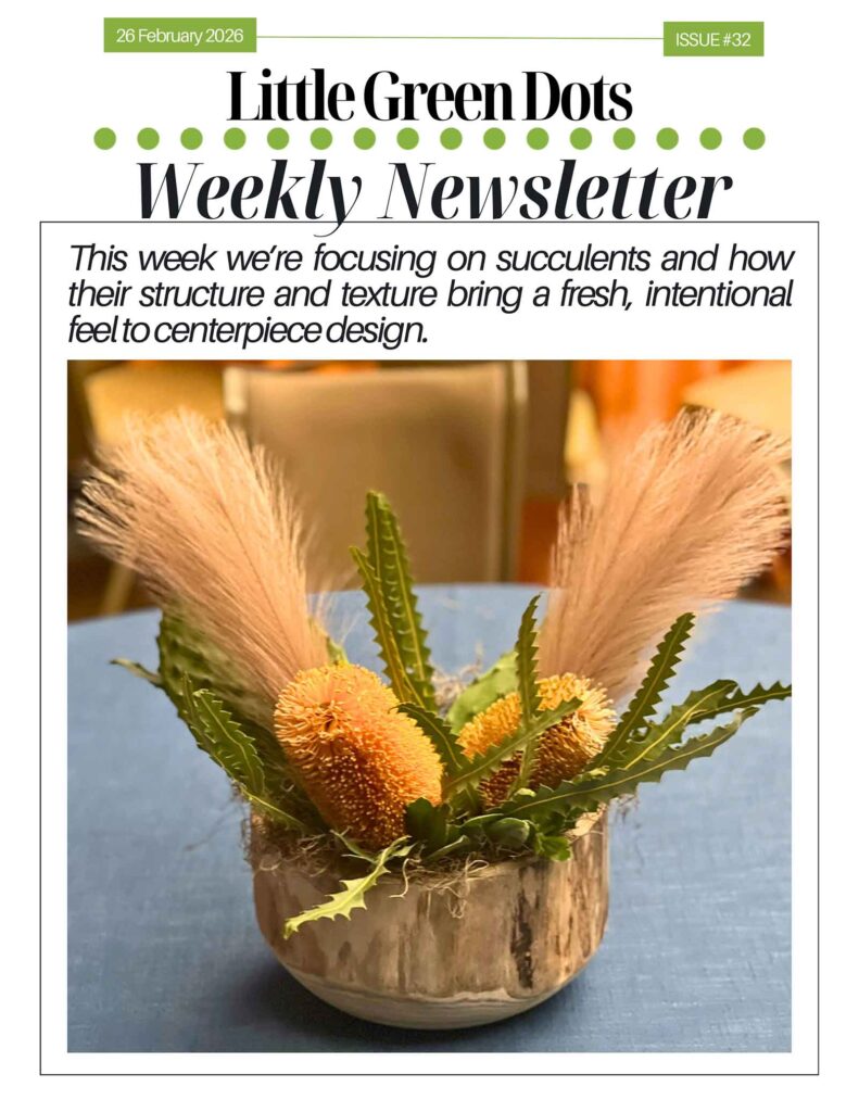 This week we're focusing on succulents and how their structure and texture bring a fresh, intentional feelto centerpiece design.